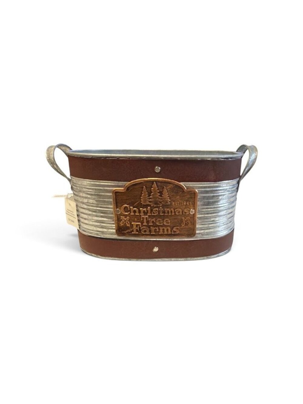 SM Christmas Tree Farms Rustic Galvanized Metal Decorative Bucket With Handles &